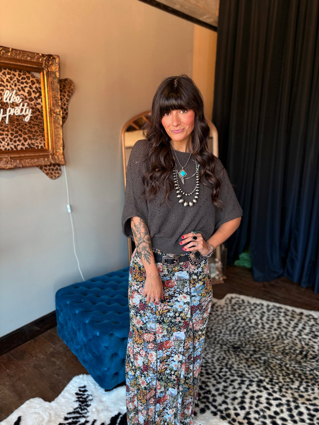 Warm Charcoal Kimono Sleeve Sweater Top