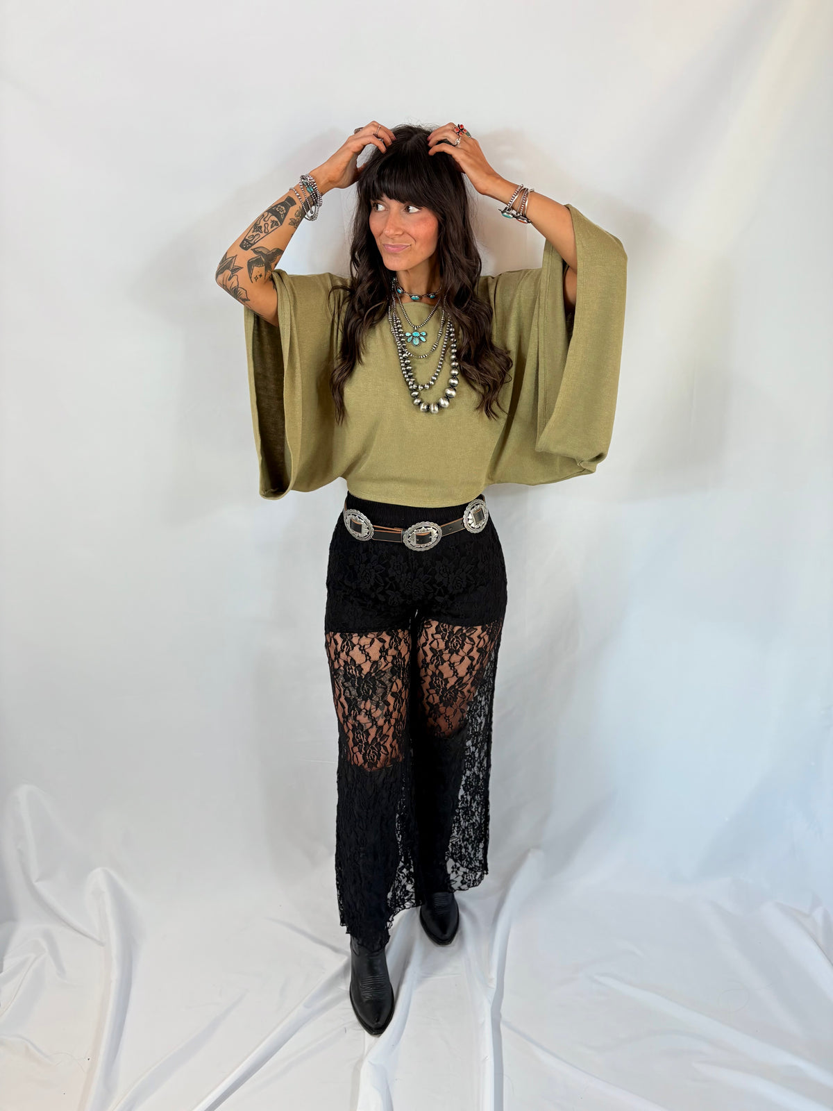 Asymmetrical Off The Shoulder Top in Olive