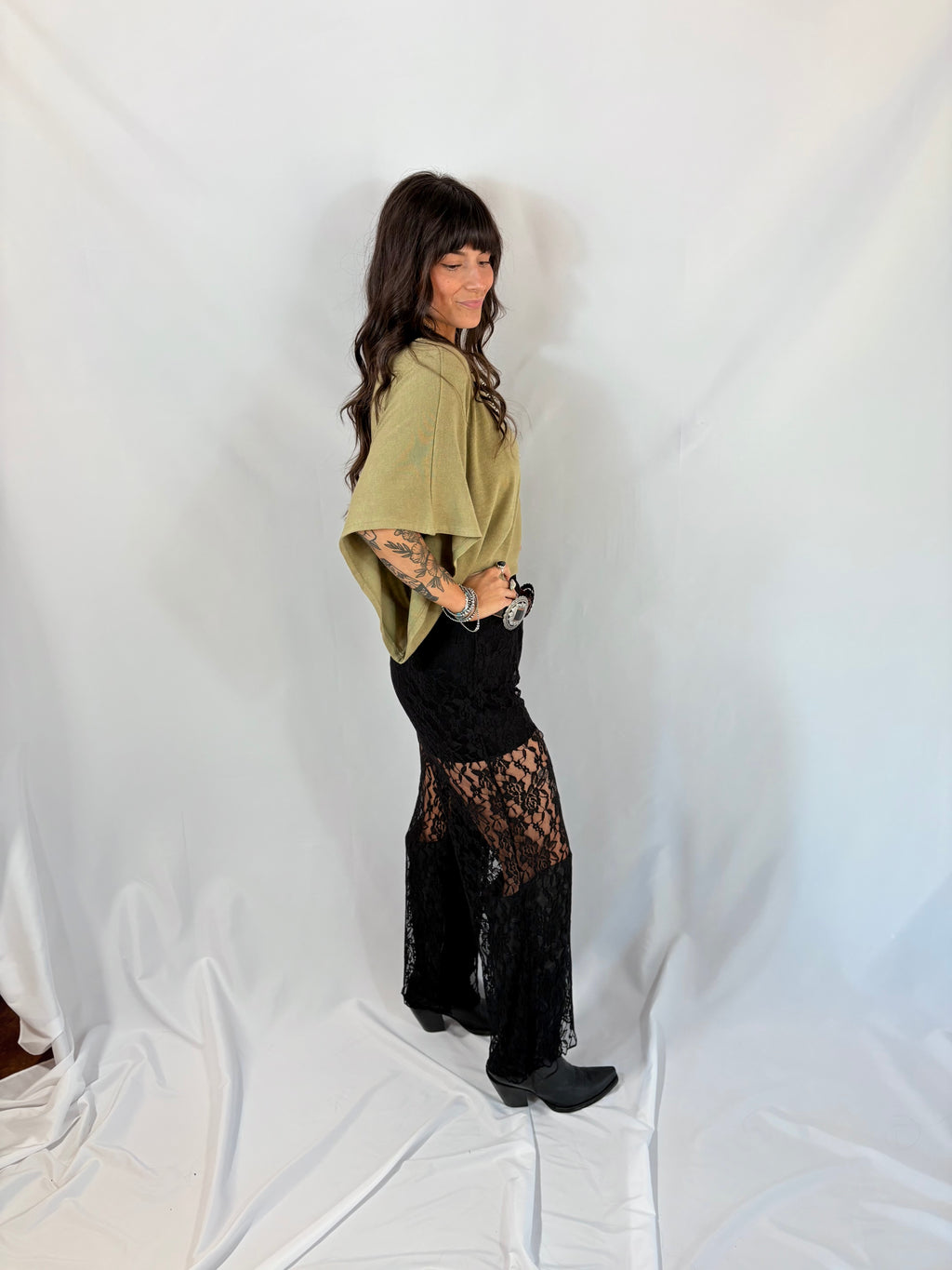 Asymmetrical Off The Shoulder Top in Olive