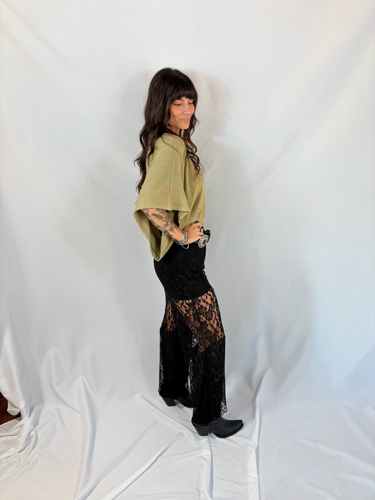 Asymmetrical Off The Shoulder Top in Olive