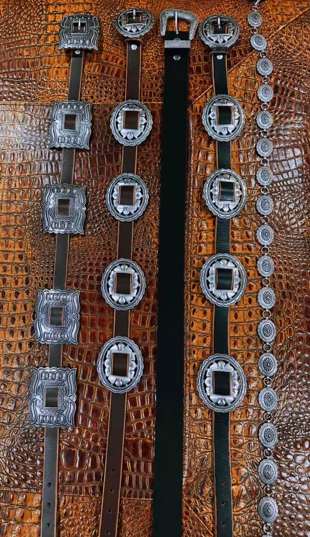 Brown Leather Oval Floral Concho Belt