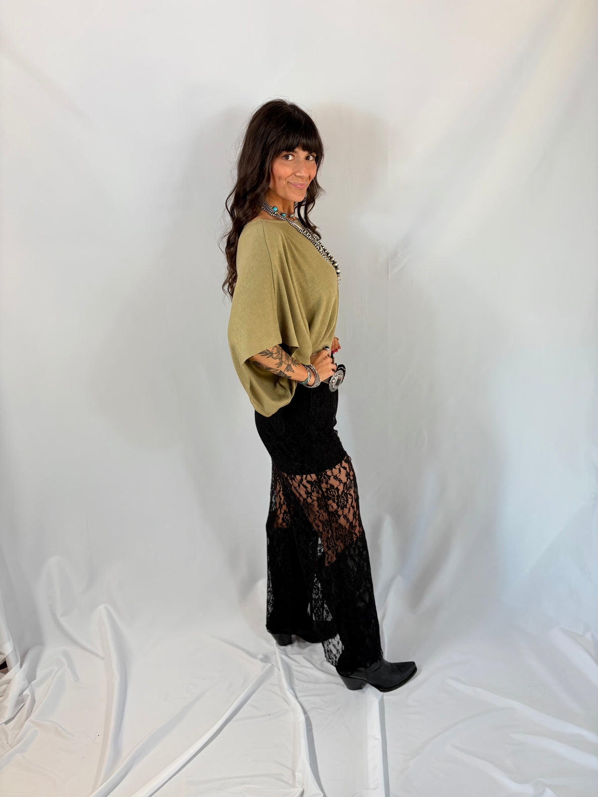 Asymmetrical Off The Shoulder Top in Olive