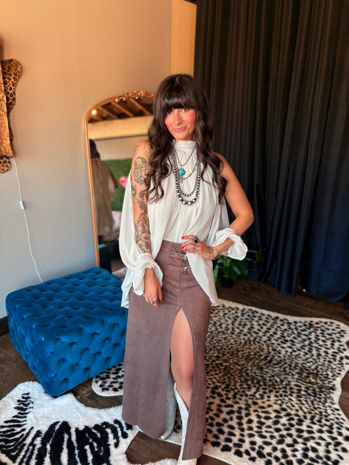 Buckle Babe Brown Maxi Skirt
