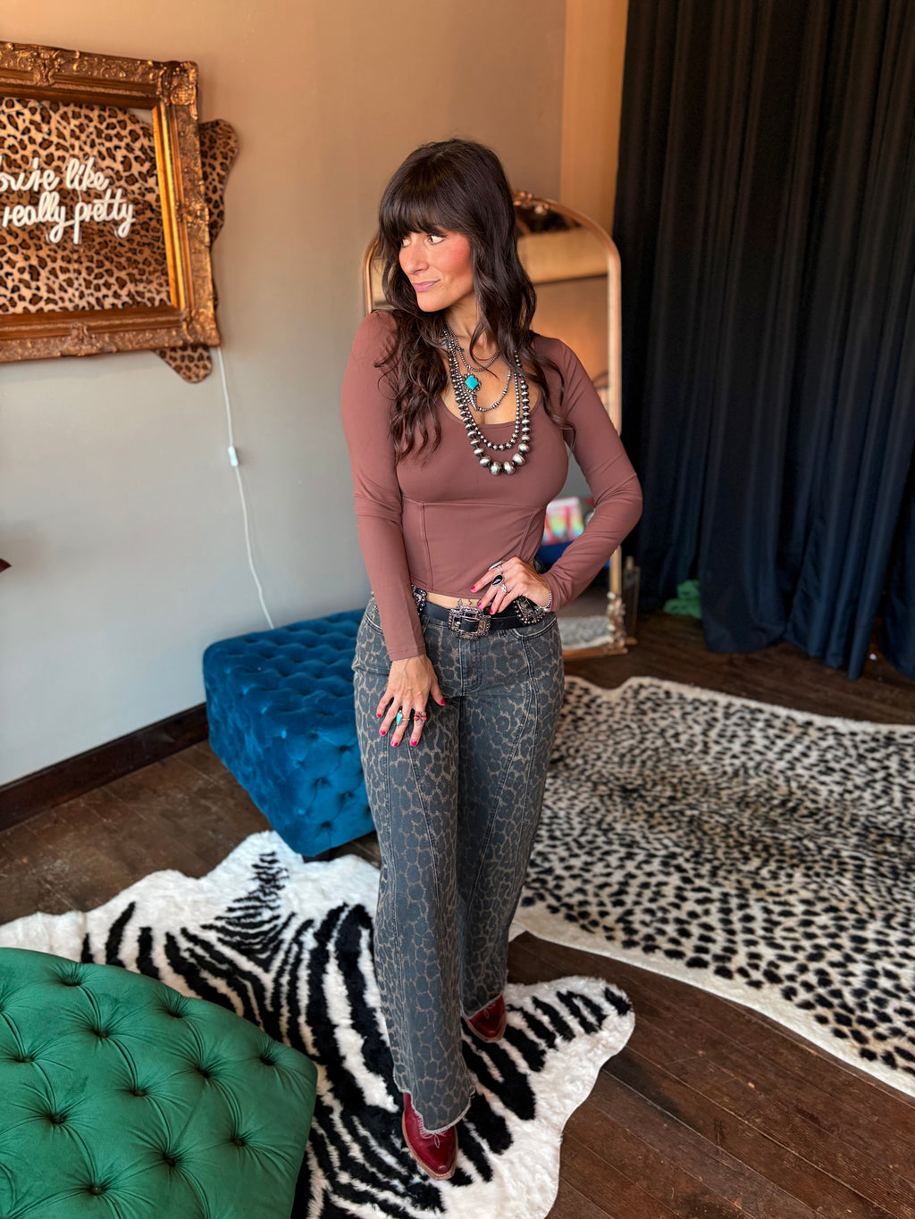 Vervet Wide Leg Leopard Denim