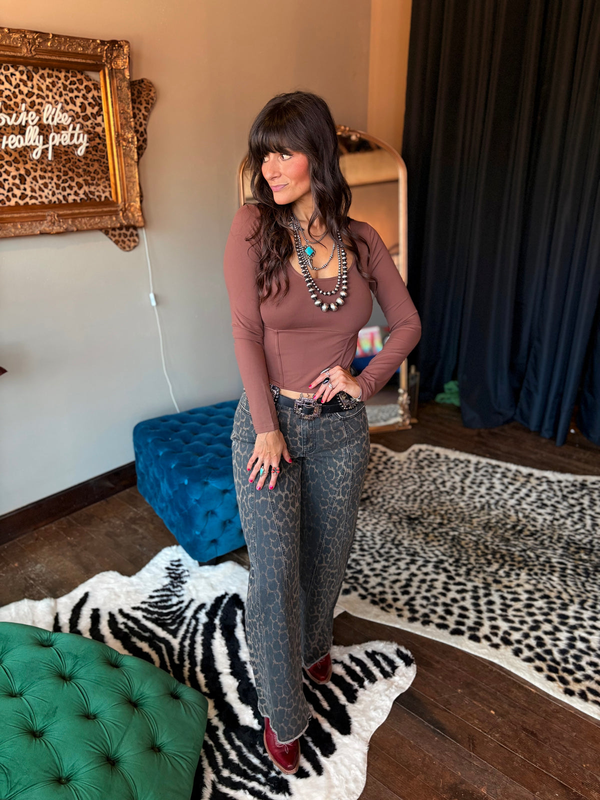 Vervet Wide Leg Leopard Denim