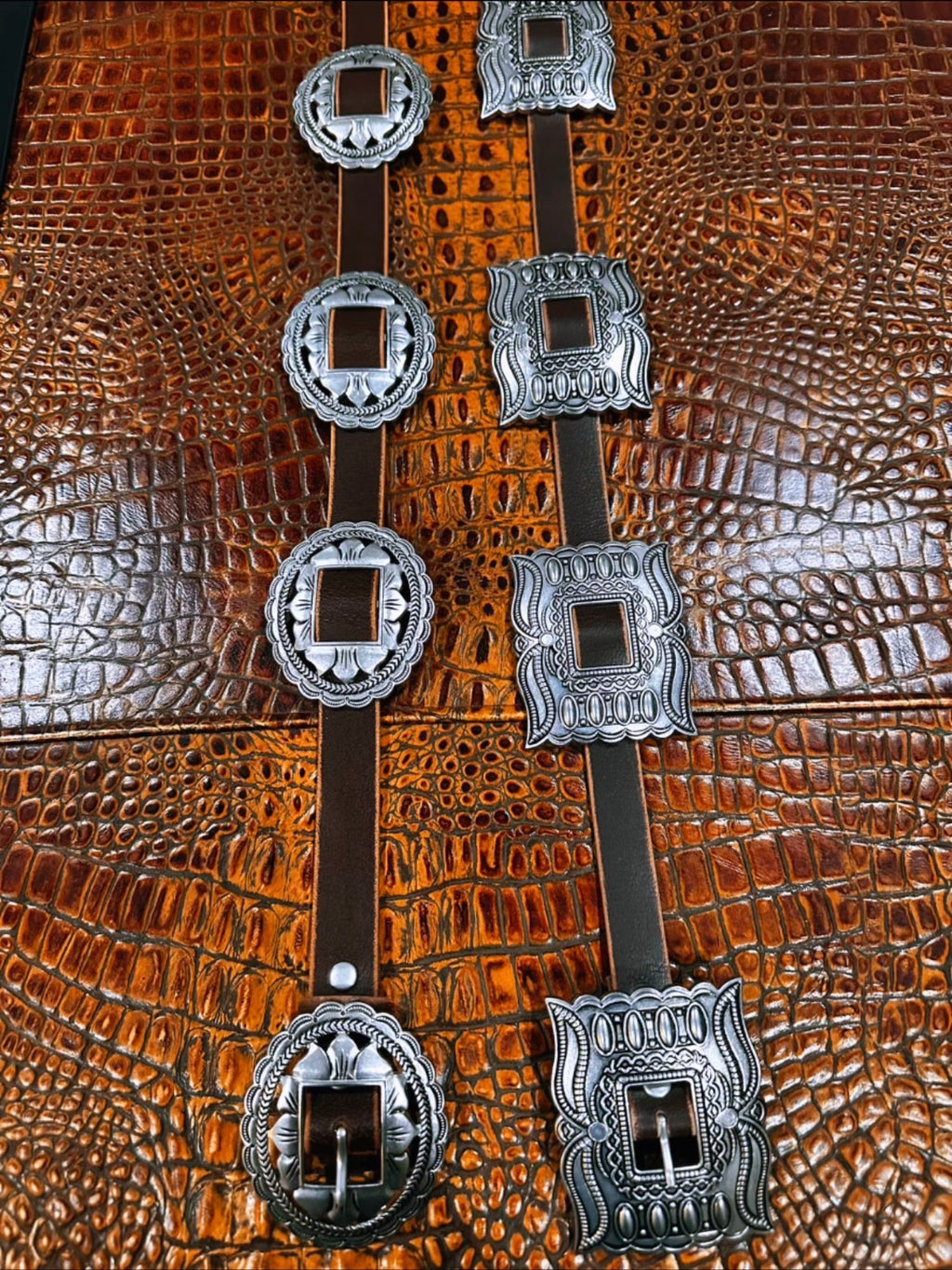 Brown Leather Oval Floral Concho Belt