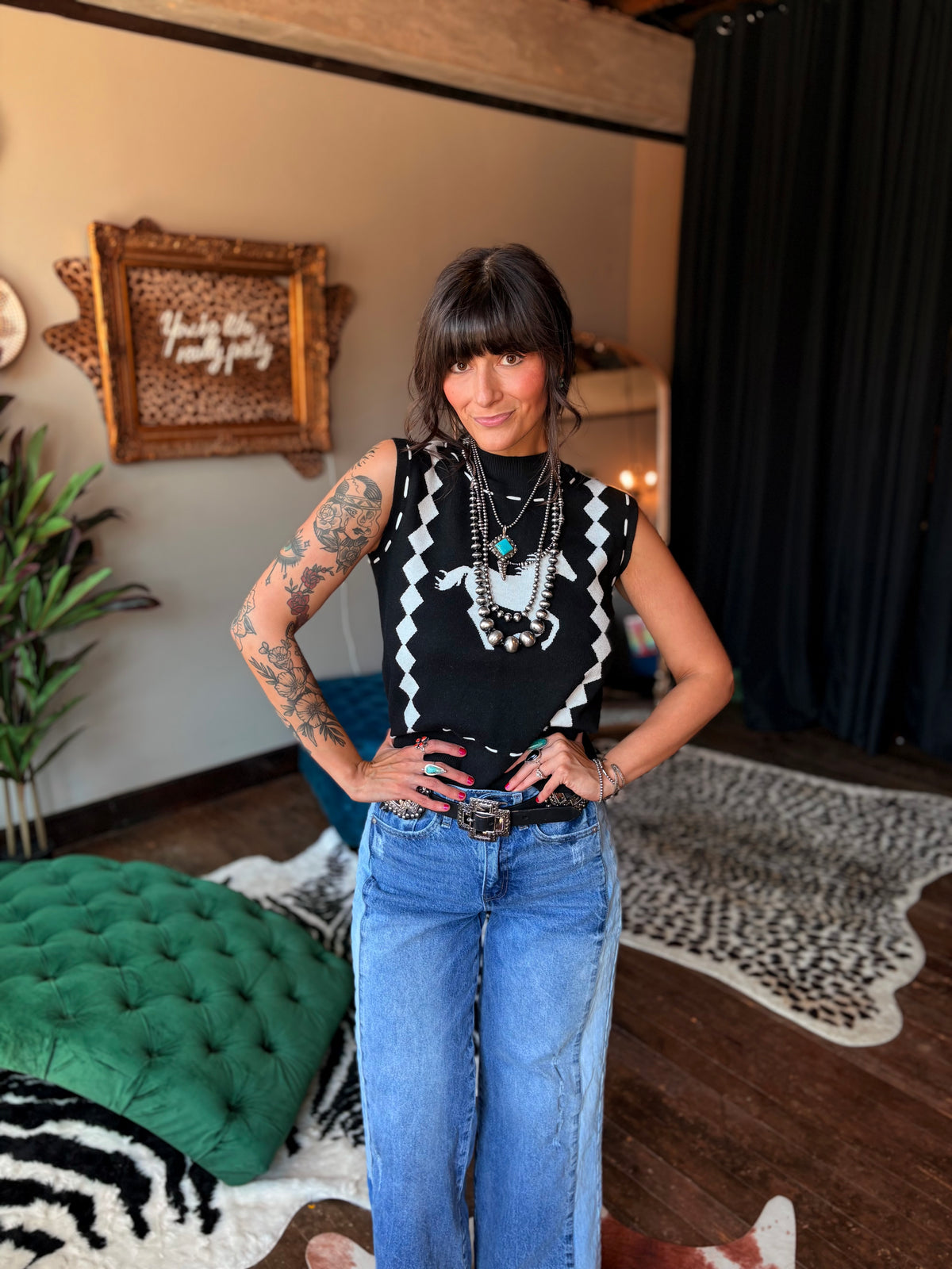 Horsin’ Around Sleeveless Sweater Top