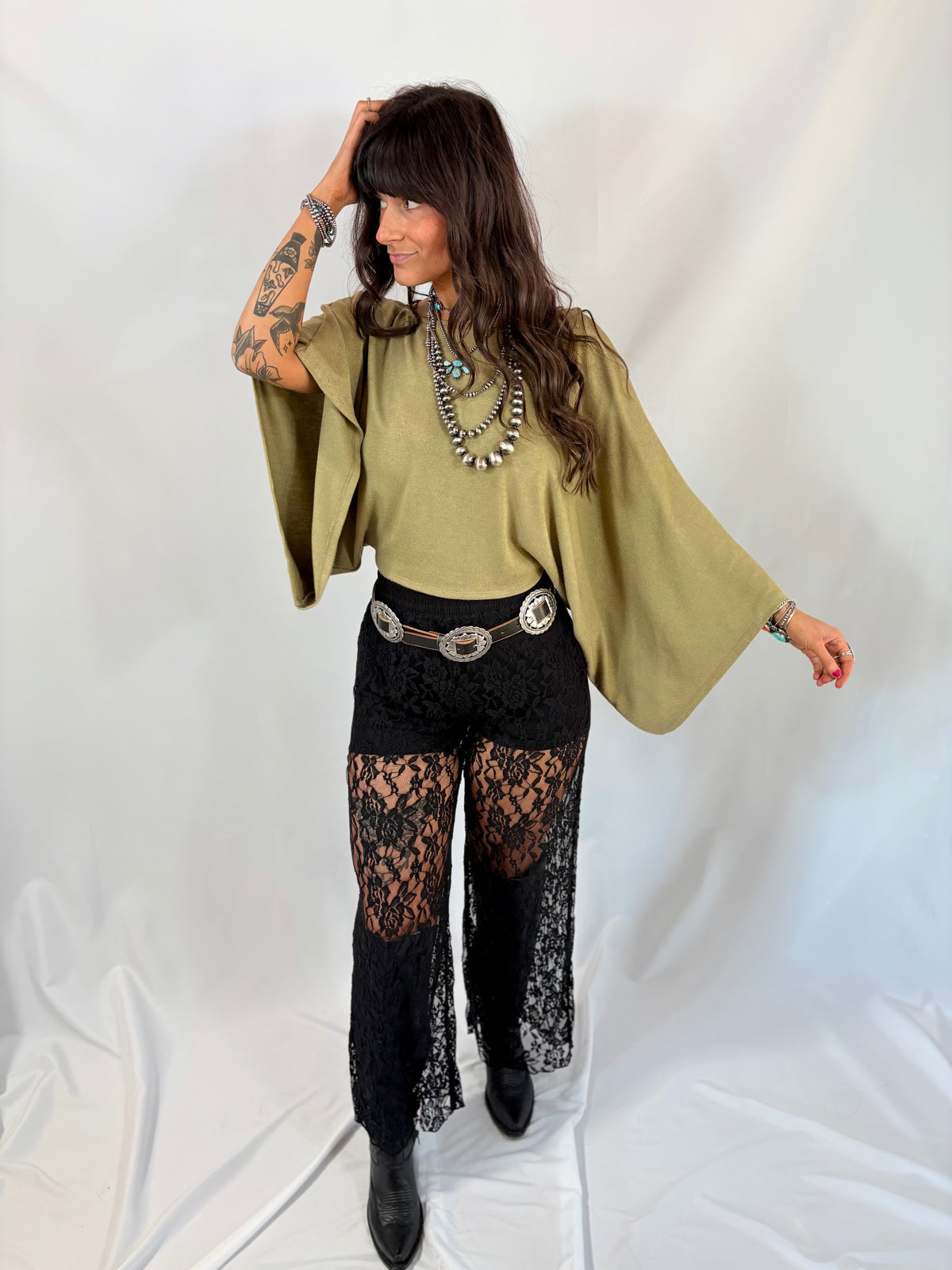 Asymmetrical Off The Shoulder Top in Olive
