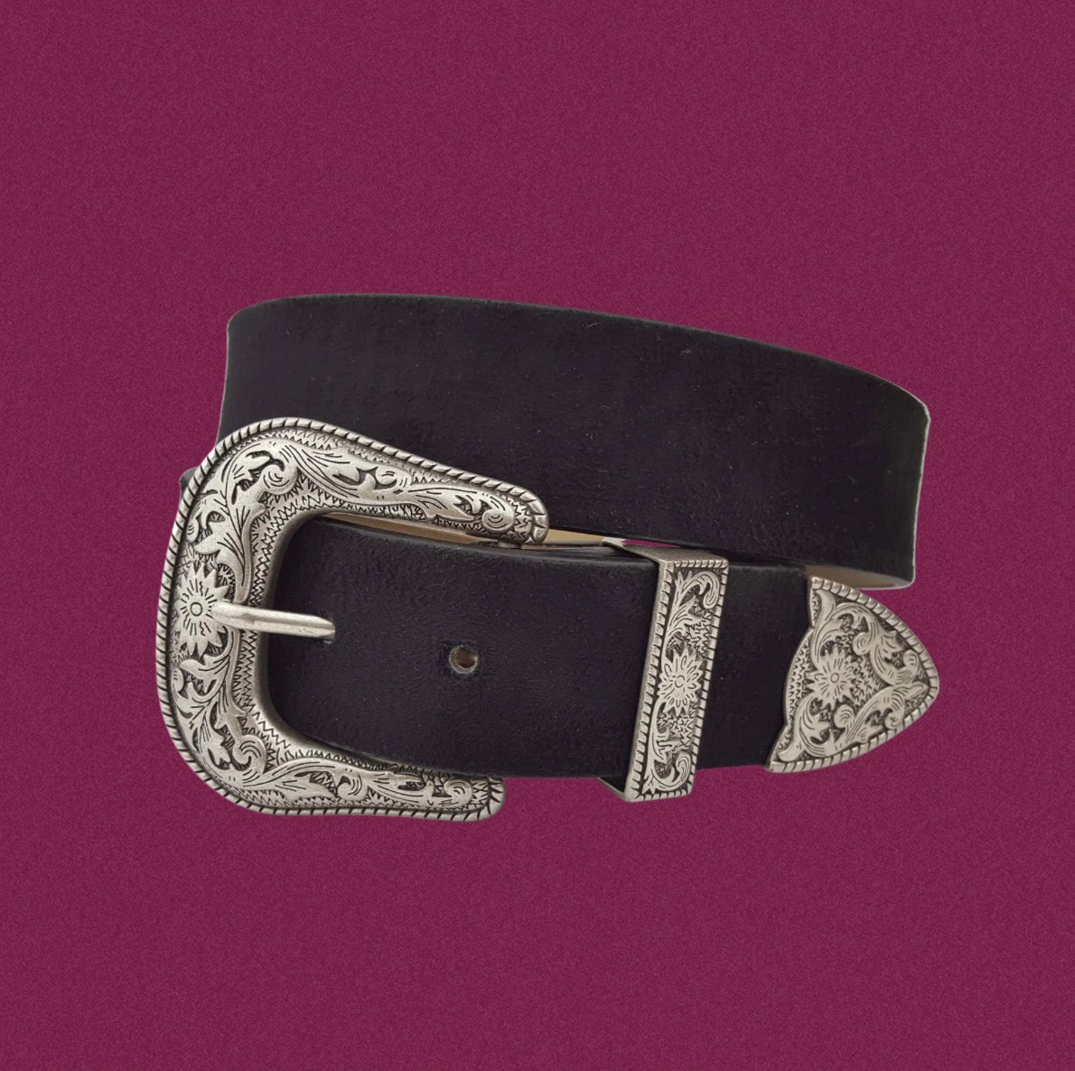 Black Western Belt with Silver Buckle