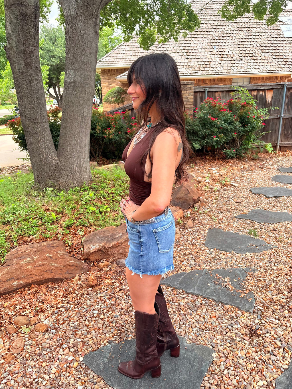 Vervet Rebecca High Rise Frayed Denim Shorts