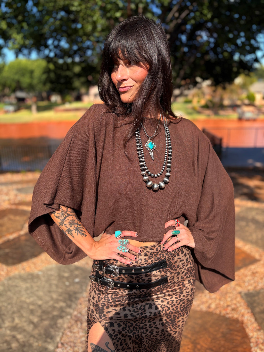 Asymmetrical Off The Shoulder Top in Brown