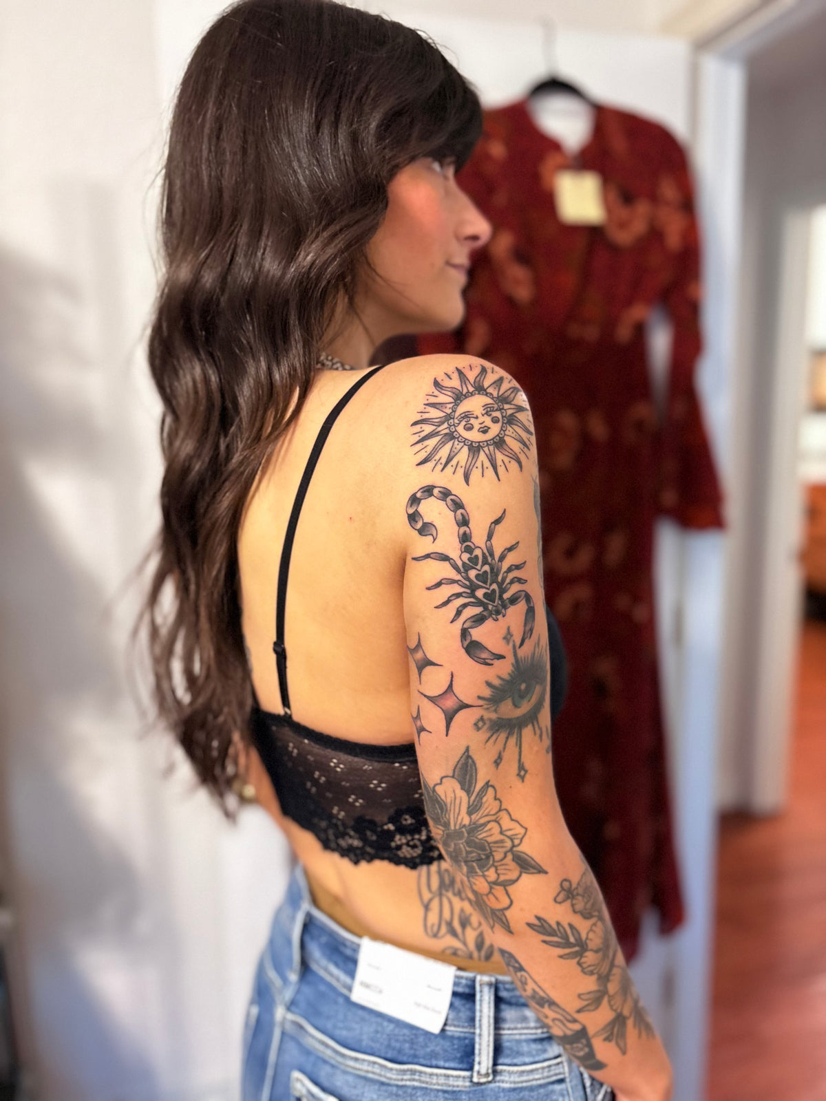 Black Floral Lace Strappy Bralette