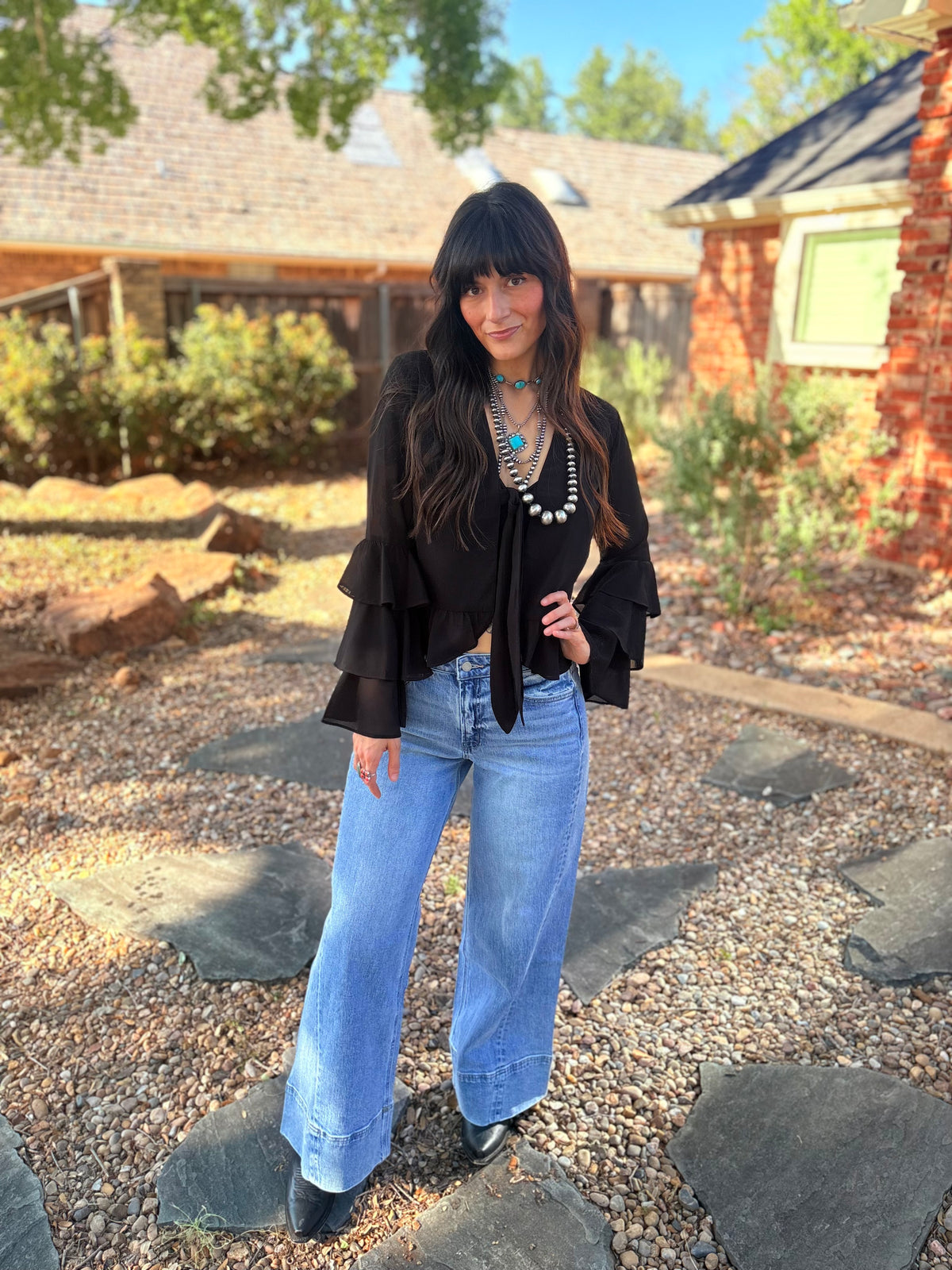 Classy Cowgirl Tie Front Top